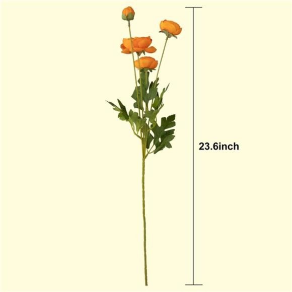Artificial Silk Flowers Persian Ranunculus(Asian Buttercup 5 Bundles) (Orange) - Picture 2 of 6